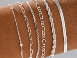 Silver Bracelets for Women,14K Real Gold Plated Bracelets Stack Trendy Jewelry Sets Stackable Snake Chain Figaro Paperclip Link Chain Adjustable Bracelet Pack Jewelry for Women